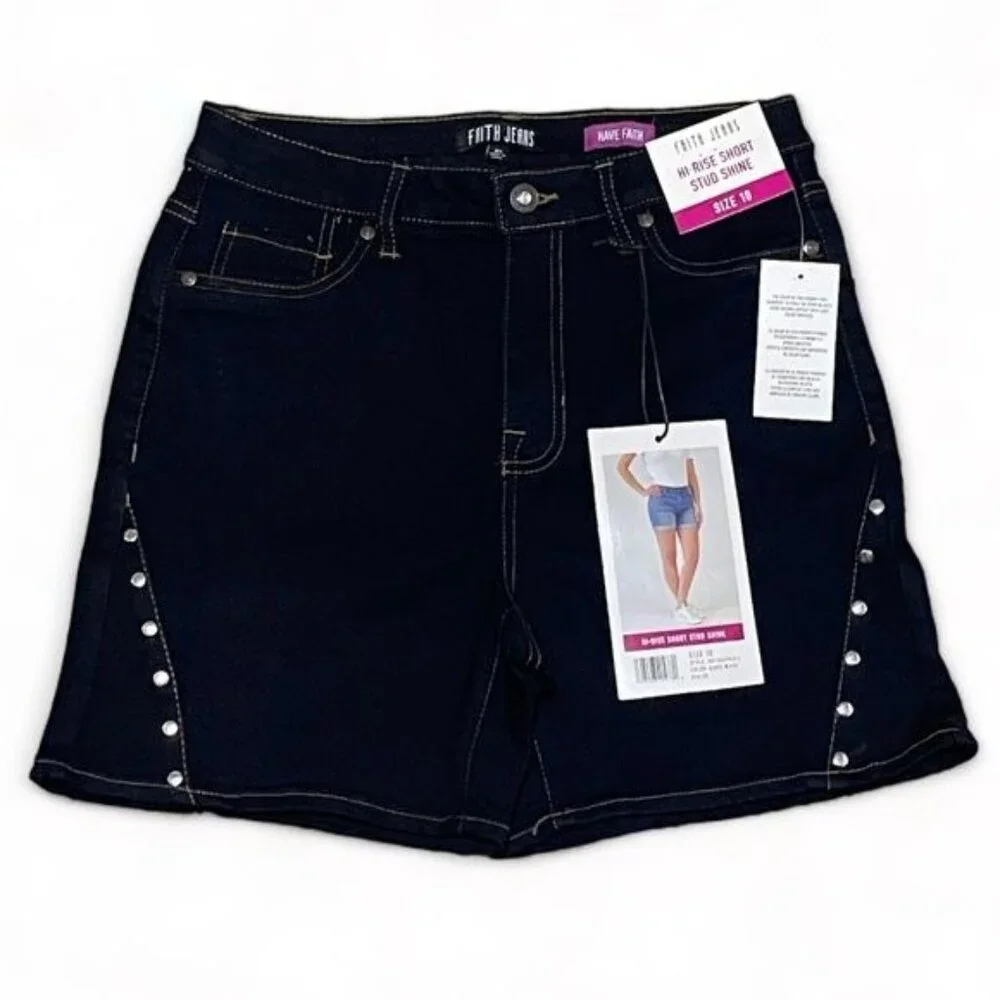 Faith Jeans Women's Hi-Rise Short Stud Shine size 10" - Picture 1 of 11